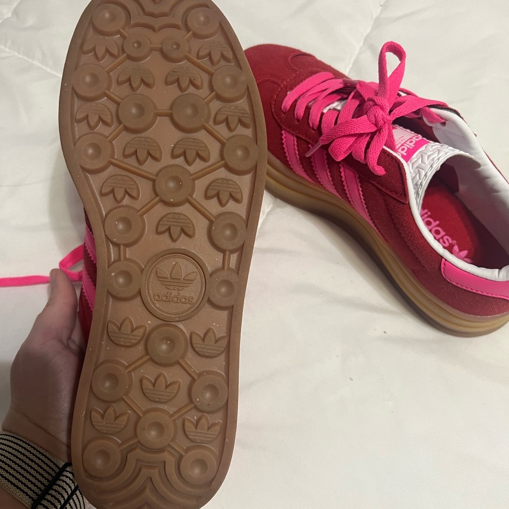 adidas Gazelle Sneakers in Red and Hot Pink with Gum Sole - Picture 4 of 8